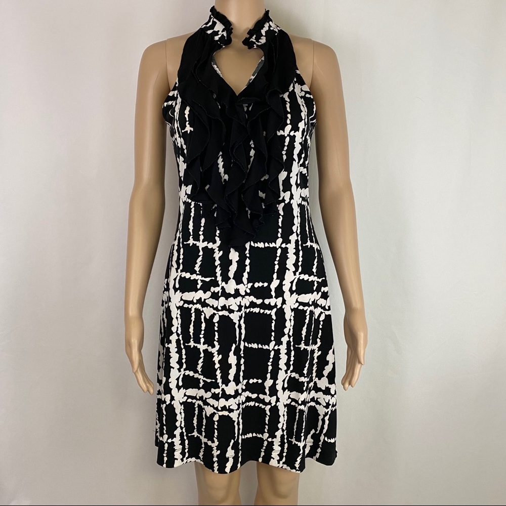 Forever Black White Halter Dress Ruffle Front